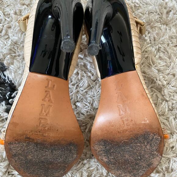 L.A.M.B Leather Heels Beige & Orange Strappy Stiletto Size 8 - Picture 6 of 7